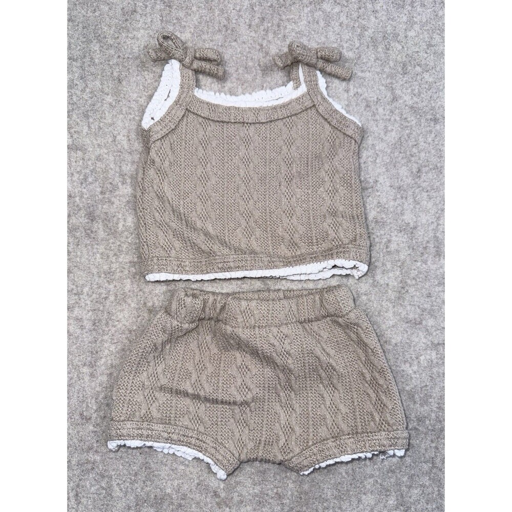 Baby Girl 0-3 Month 2 Piece Set Brown Knit Shorts Tank